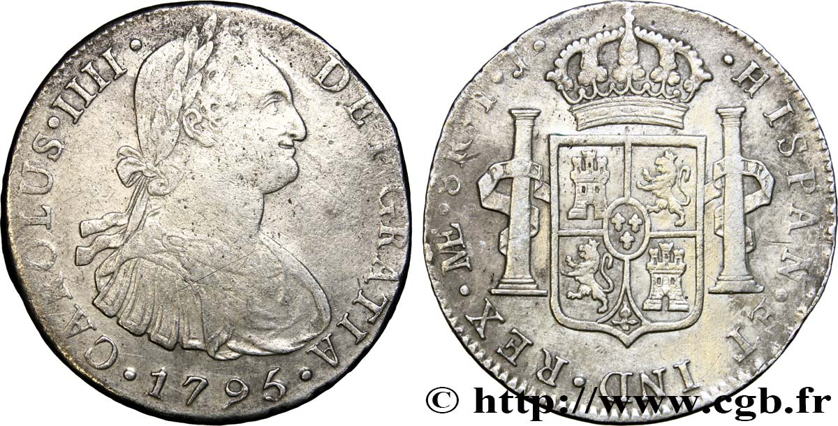 PERU 8 Reales Charles IV 1795 Lima VF/XF 