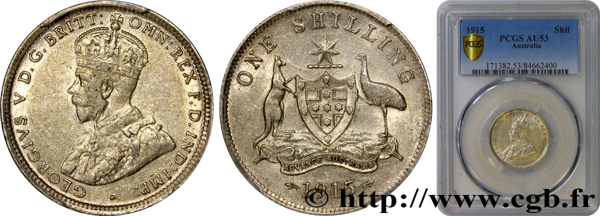 AUSTRALIE - GEORGES V 1 Shilling 1915 Londres TTB53 PCGS