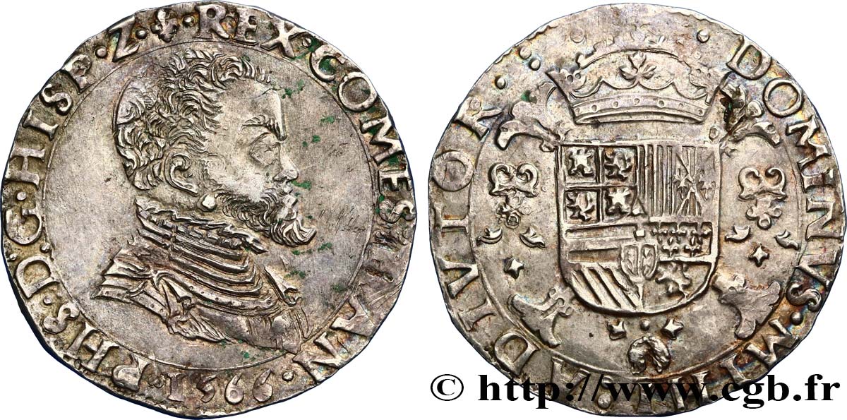SPANISH NETHERLANDS - COUNTY OF FLANDERS - PHILIP II OF SPAIN Cinquième d’écu 1566 Bruges AU 