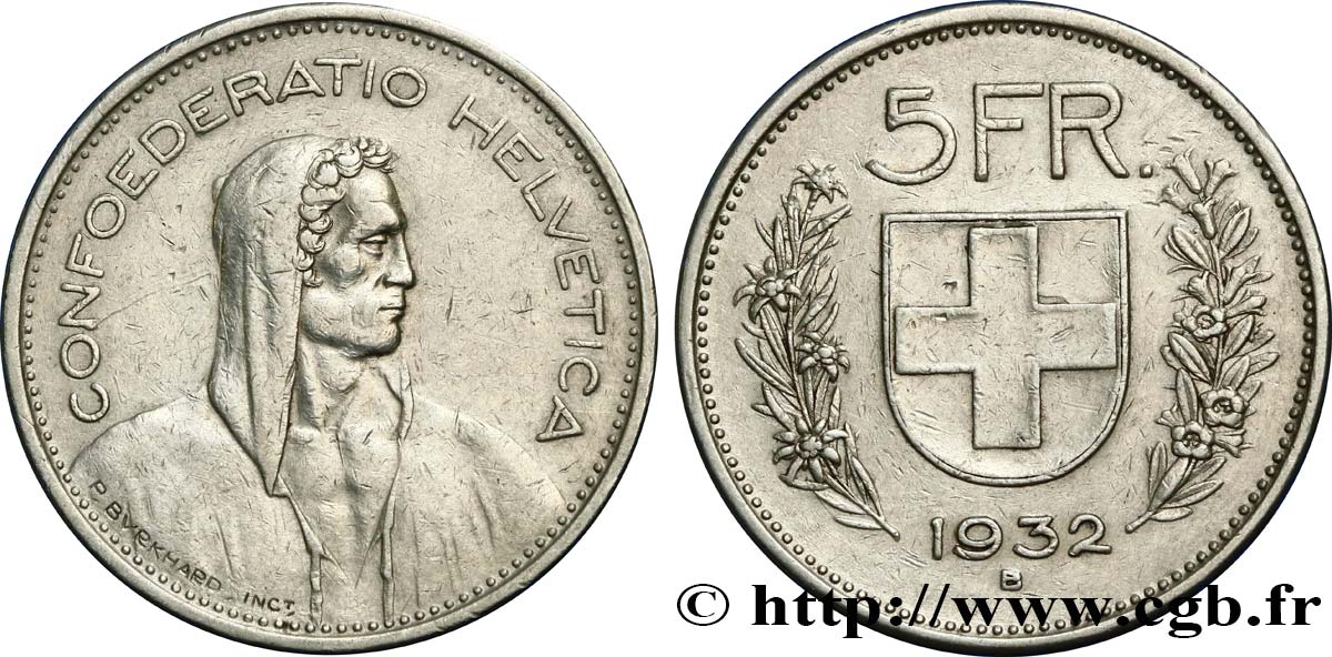 SUISSE 5 Francs Berger des Alpes 1932 Berne TTB 