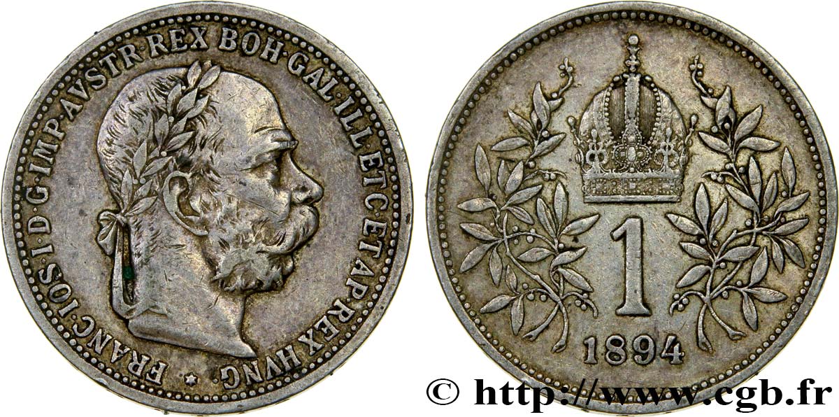 AUSTRIA 1 Corona François-Joseph Ier tête laurée 1894 Vienne MBC 