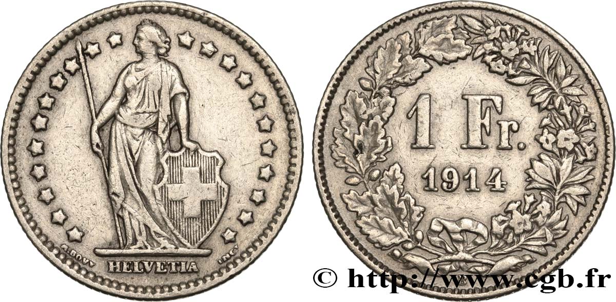 SWITZERLAND 1 Franc Helvetia 1914 Berne XF 