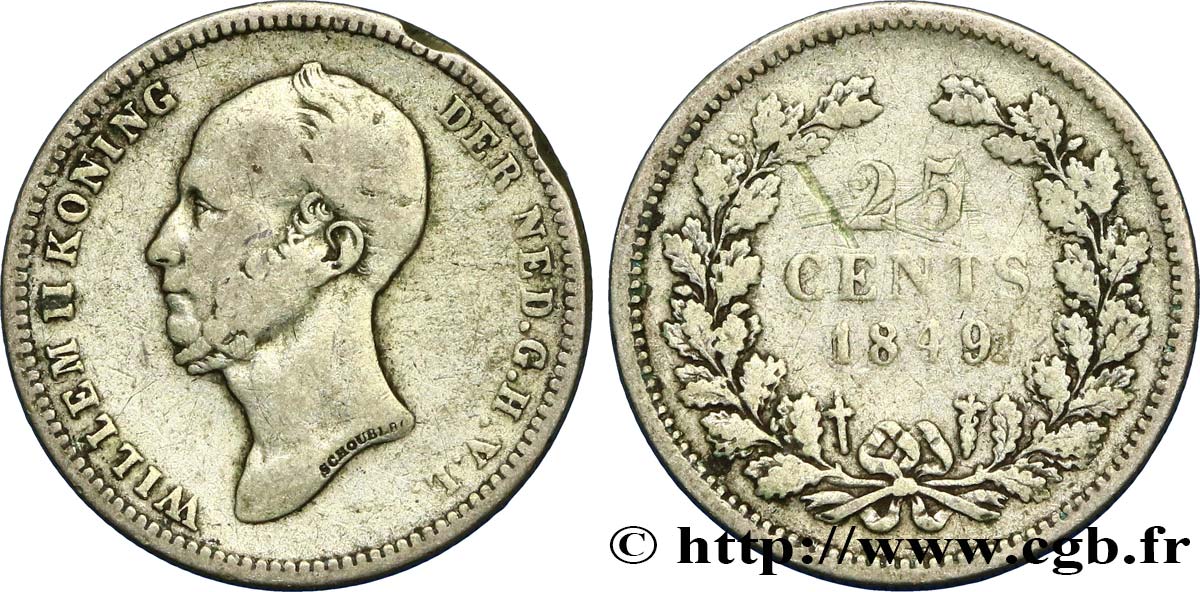 PAYS-BAS 25 Cents Guillaume II
 1849 Utrecht TB 