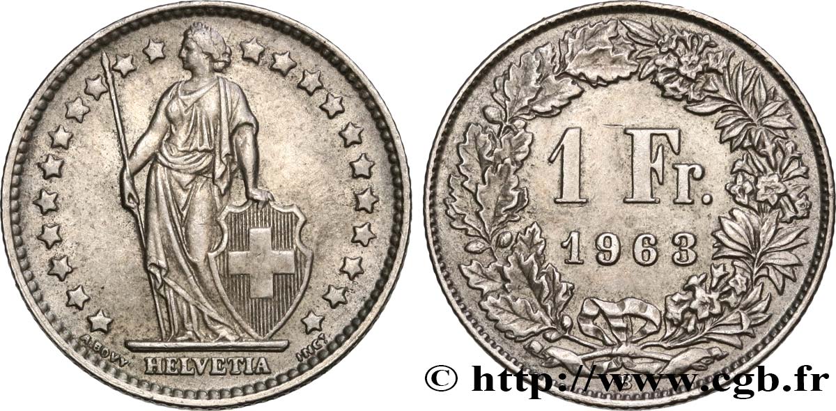SWITZERLAND 1 Franc Helvetia 1963 Berne AU 