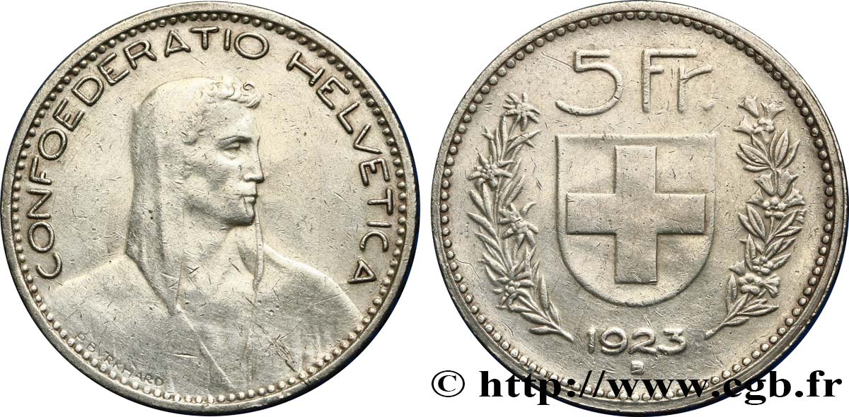 SVIZZERA  5 Francs Berger 1923 Berne BB 