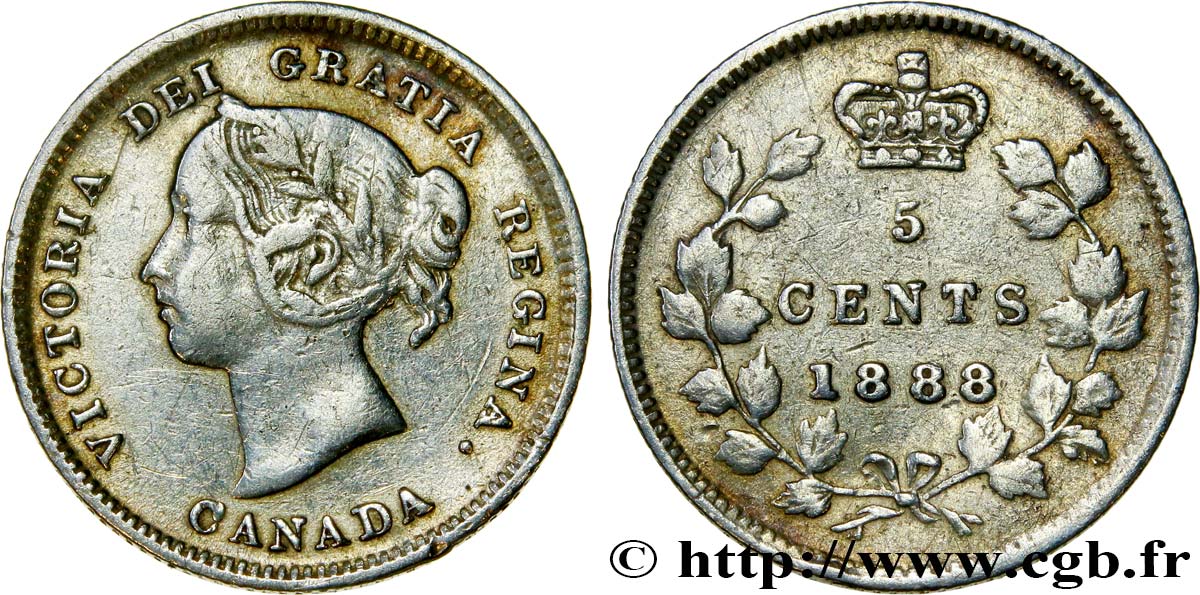 CANADA 5 Cents Victoria 1888  XF 