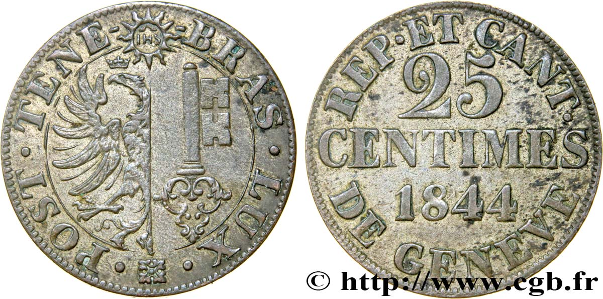 SVIZZERA - REPUBBLICA DE GINEVRA 25 Centimes - Canton de Genève 1844  BB 