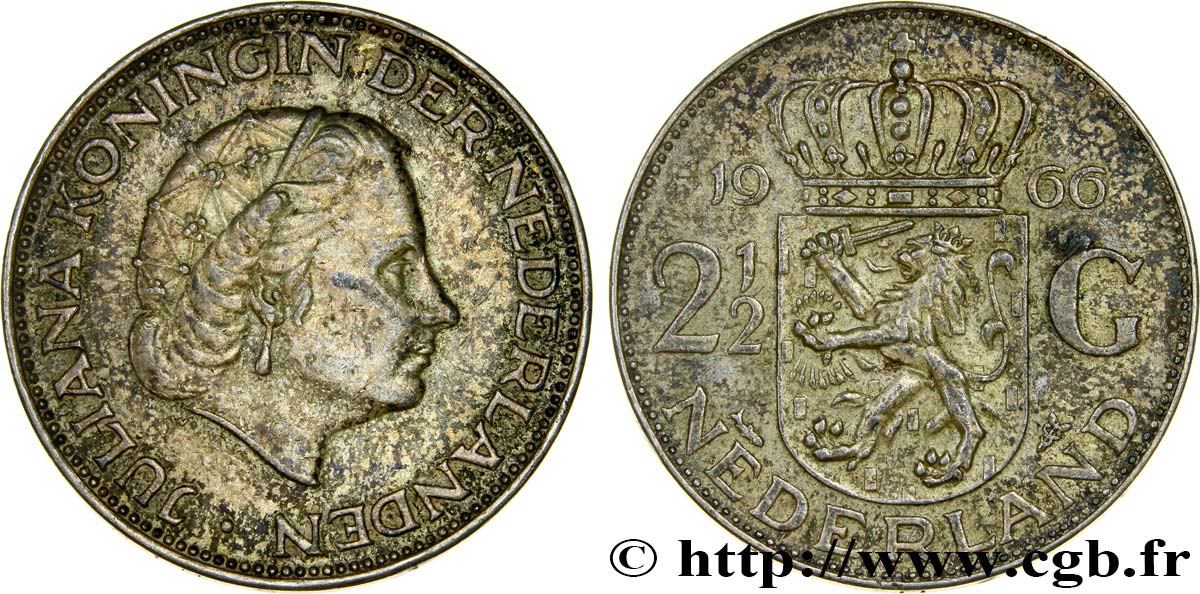 PAíSES BAJOS 2 1/2 Gulden Juliana 1966 Utrecht EBC 