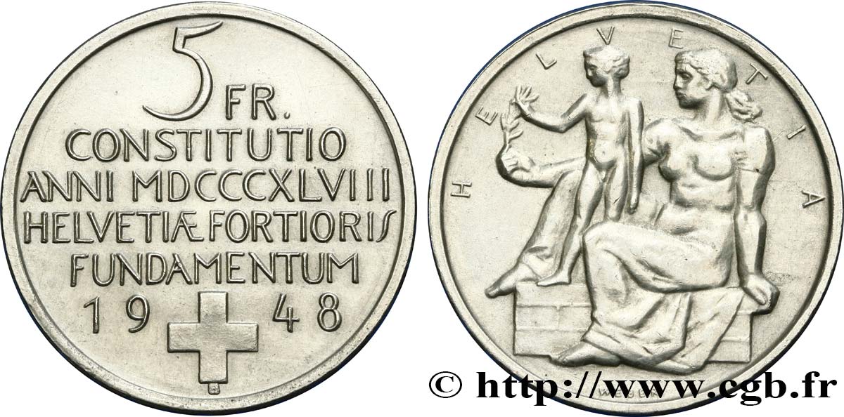 SWITZERLAND 5 Francs centenaire de la constitution suisse 1948 Berne AU 