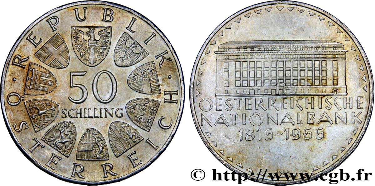 AUSTRIA 50 Schilling 150e anniversaire de la banque nationale autrichienne 1966  EBC 