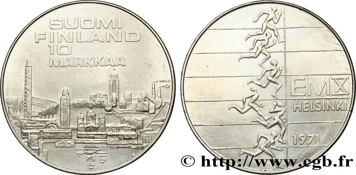 FINLANDIA 10 Markkaa 10e championnat d’Europe d’athlétisme 1971  EBC 