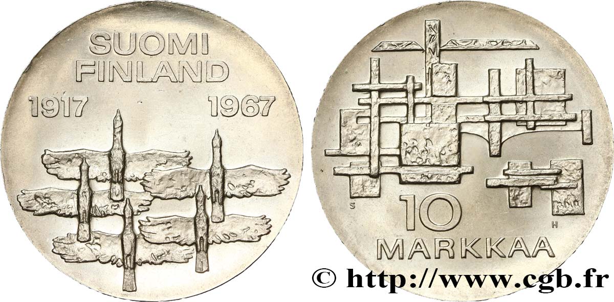 FINLANDIA 10 Markkaa 50e anniversaire de l’indépendance 1967  MS 