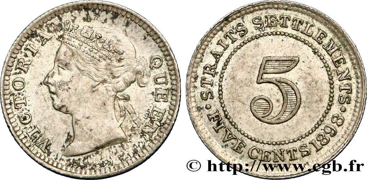 MALAISIE - ÉTABLISSEMENTS DES DÉTROITS 5 Cents Victoria 1898  SUP 