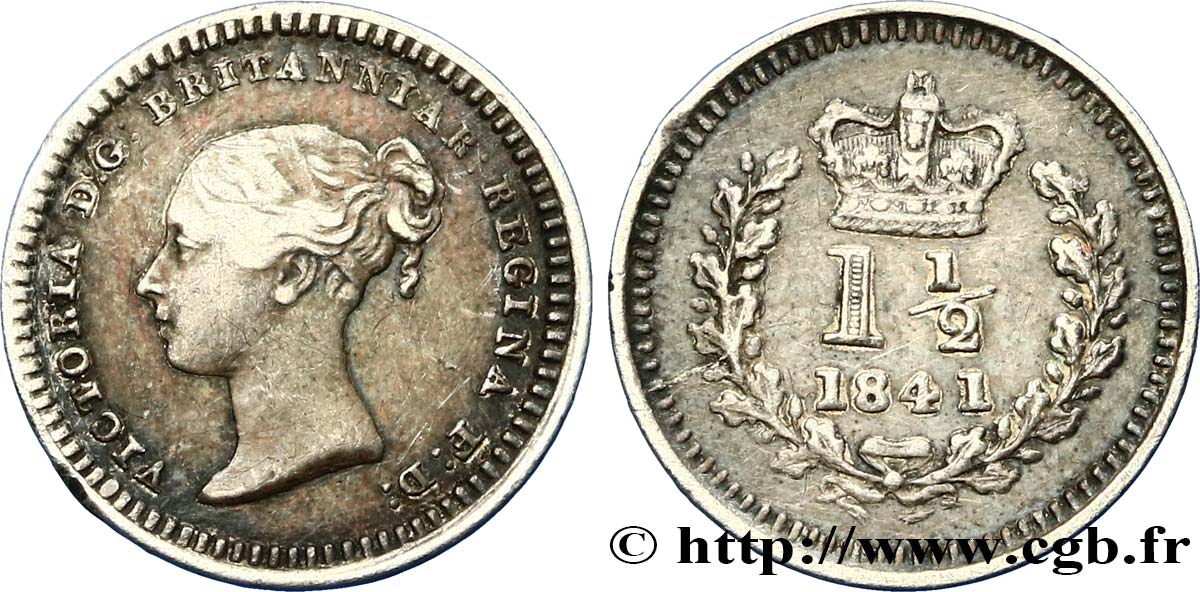 UNITED KINGDOM 1 1/2 Pence Victoria 1841  XF/AU 