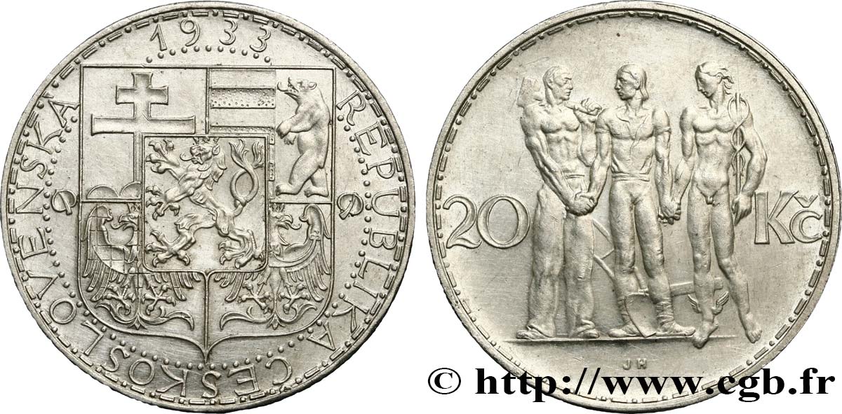CECOSLOVACCHIA 20 Korun Industrie, Agriculture et Commerce 1933  SPL 