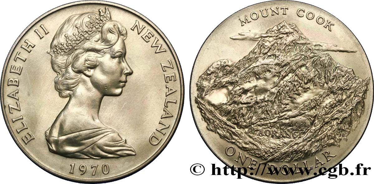 NUOVA ZELANDA
 1 Dollar Elisabeth II / Mont Cook 1970 Canberra MS 