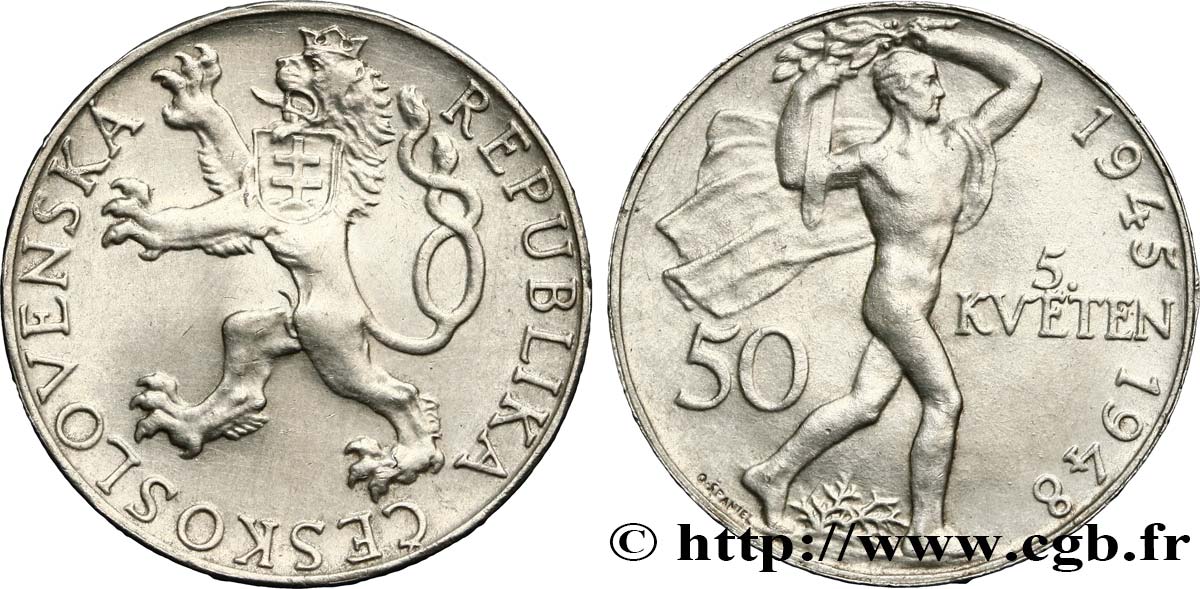 CECOSLOVACCHIA 50 Korun 3e anniversaire de l’insurrection de Prague 1948  SPL 