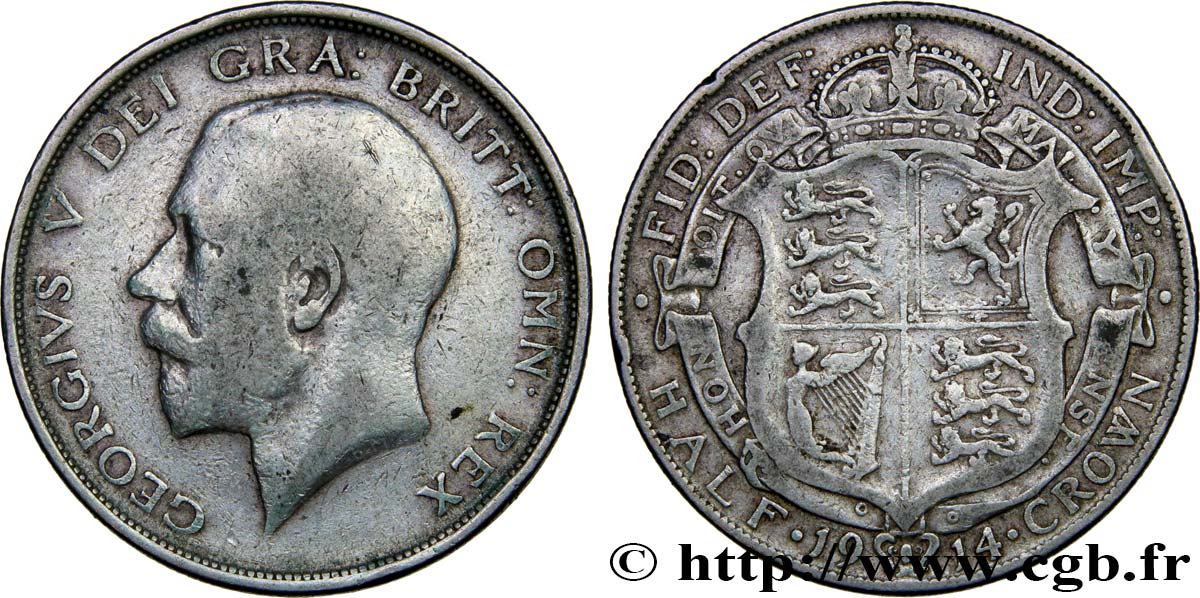 REINO UNIDO 1/2 Crown Georges V 1914 Londres BC+ 