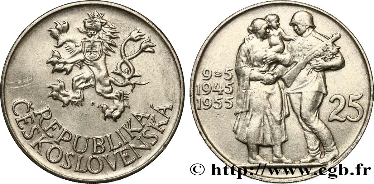 CZECHOSLOVAKIA 25 Korun 10e anniversaire de la libération 1955  AU 