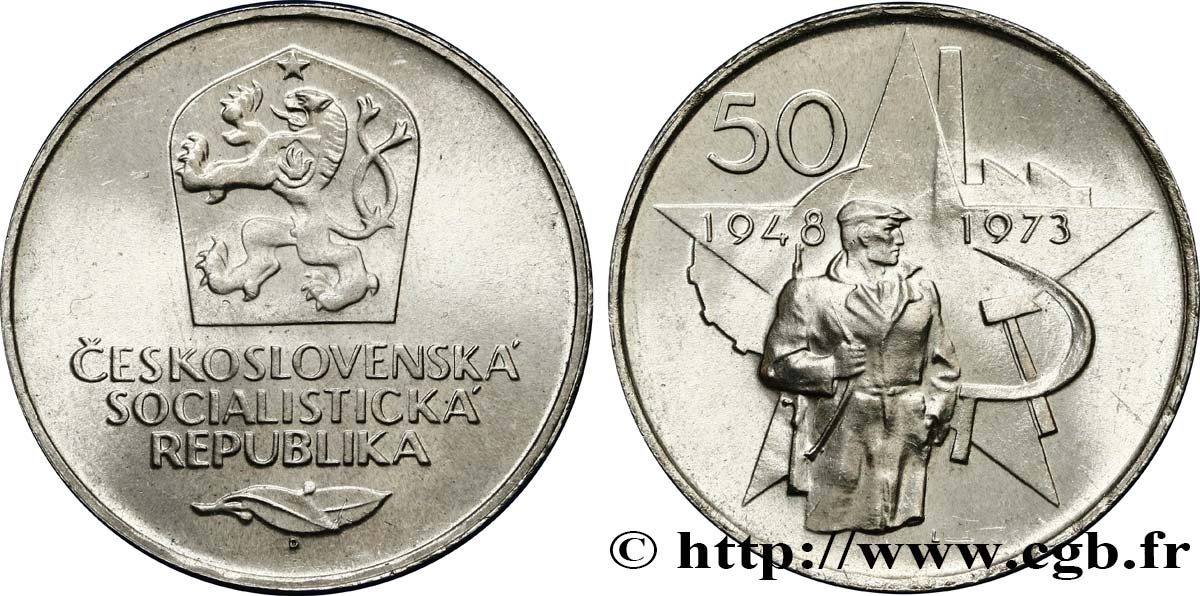 CECOSLOVACCHIA 50 Korun 50e anniversaire de la victoire du Parti Communiste Tchécoslovaque 1973  MS 