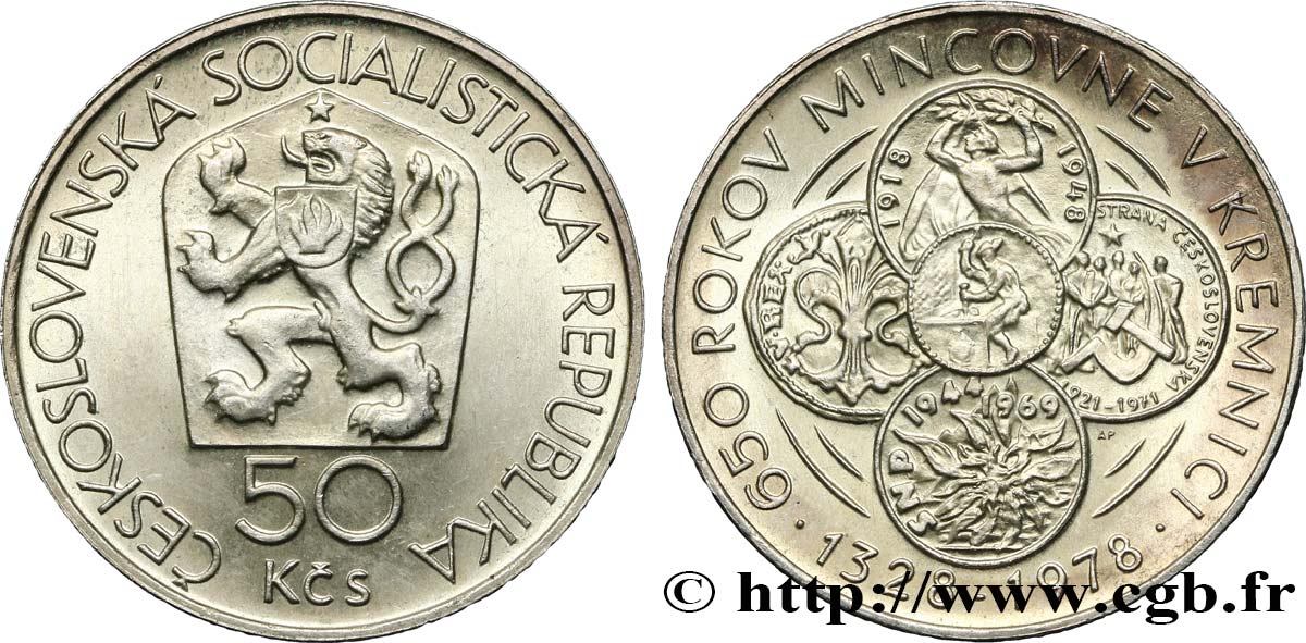 TCHÉCOSLOVAQUIE 50 Korun 650e anniversaire de l’atelier de Kremnica 1978  SPL 