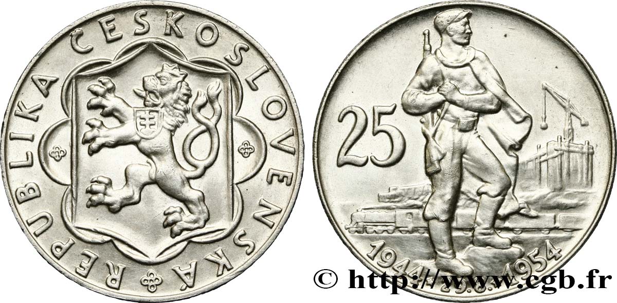 CHECOSLOVAQUIA 25 Korun 10e anniversaire du soulèvement slovaque 1954  EBC 