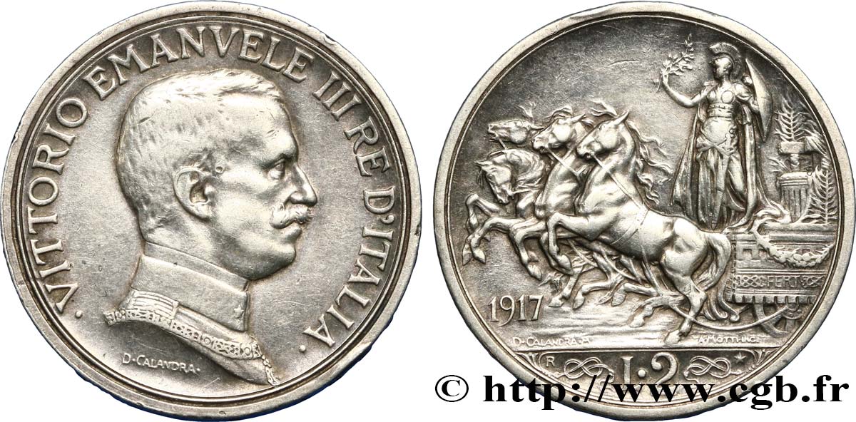 ITALIA 2 Lire Victor Emmanuel III 1917 Rome BB 