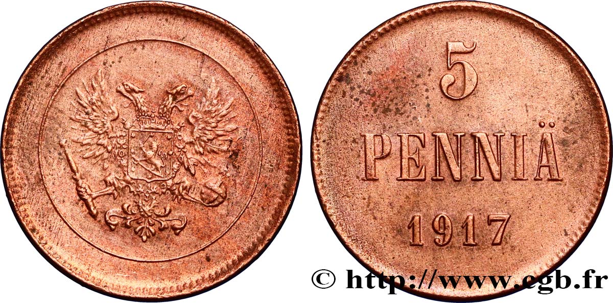 FINLAND 5 Pennia 1917  AU 