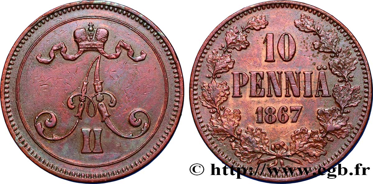 FINLAND 10 Pennia 1867  XF 