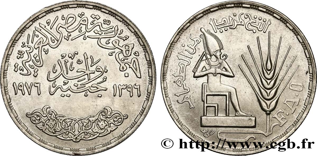 EGIPTO 1 Pound (Livre) F.A.O. pharaon assis 1976  EBC 