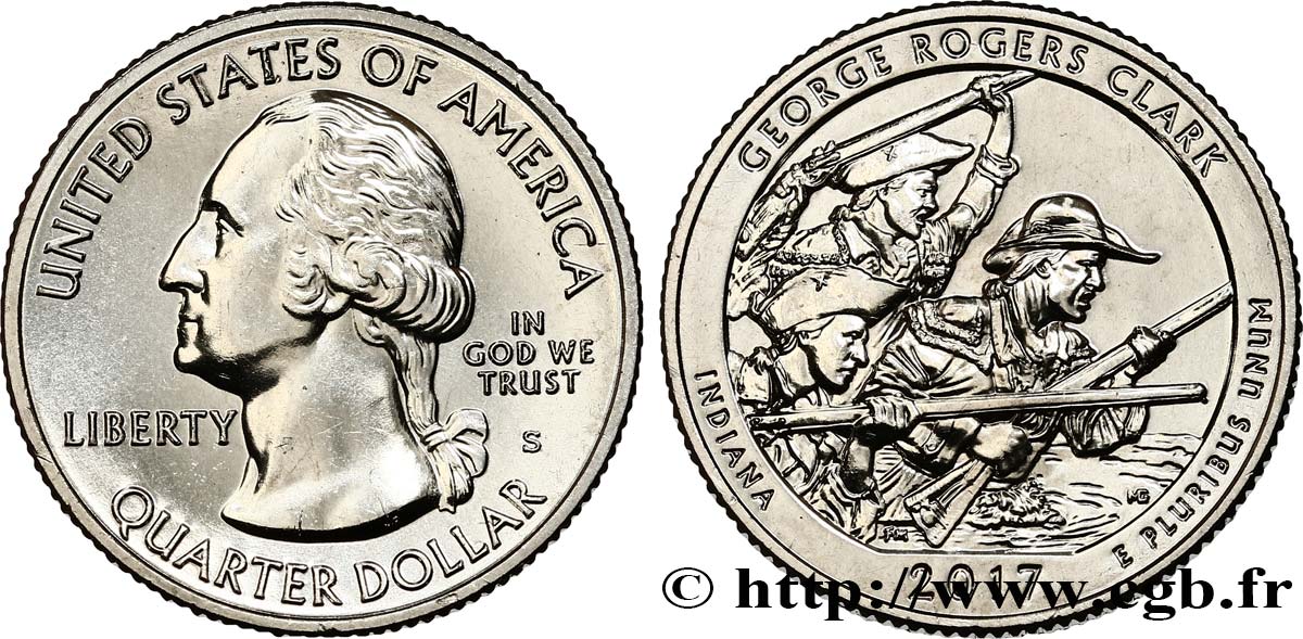 UNITED STATES OF AMERICA 1/4 Dollar Parc national historique George Rogers Clark - Indiana 2017 San Francisco MS 