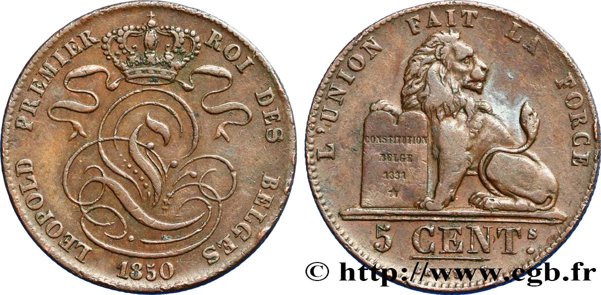 BELGIUM 5 Centimes Léopold Ier 1850  XF 