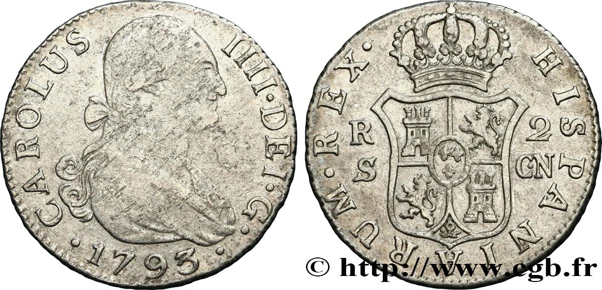 SPANIEN 2 Reales Charles IV 1793 Séville S/fSS 