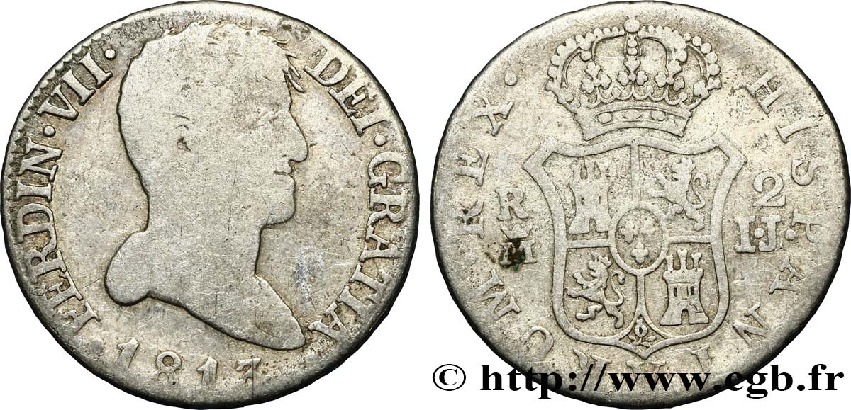 ESPAGNE 2 Reales Ferdinand VII 1813 Madrid TB 