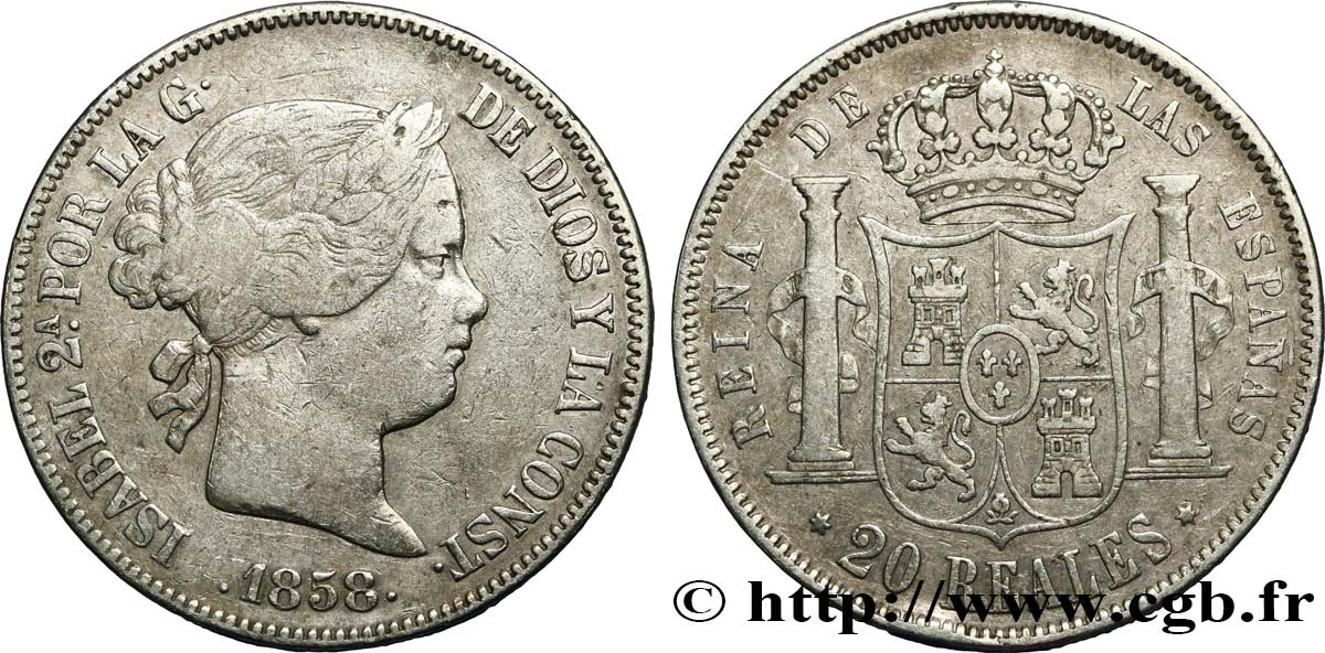 SPAIN 20 Reales Isabelle II 1858 Madrid XF 
