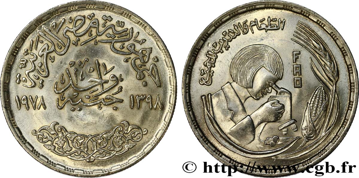 ÉGYPTE 1 Pound (Livre) F.A.O. chercheuse 1978  SUP 