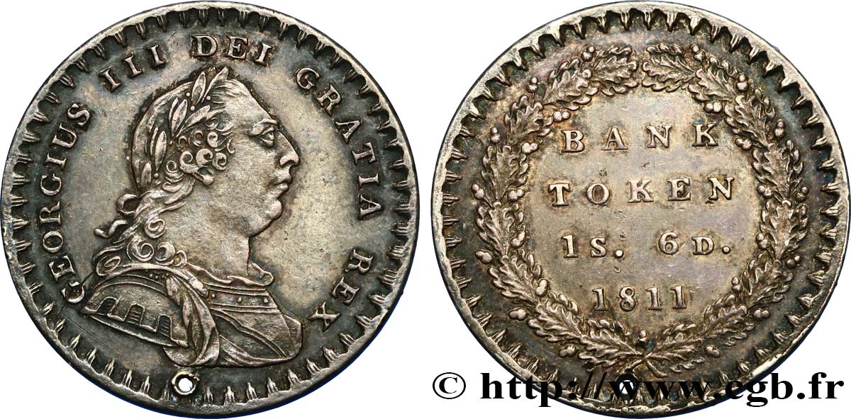 UNITED KINGDOM 18 Pence Georges III Bank token 1811  AU 