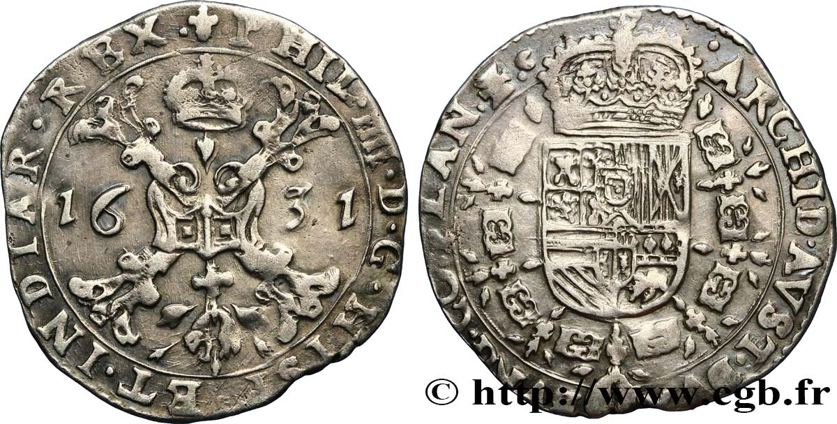 BELGIUM - SPANISH NETHERLANDS 1/4 Patagon Philippe IV 1631 Bruges XF 