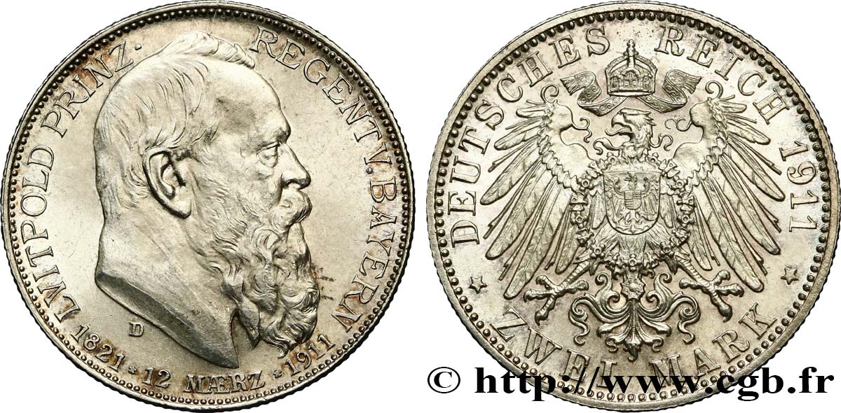GERMANIA - BAVIERIA 2 Mark Léopold 1911 Munich MS 