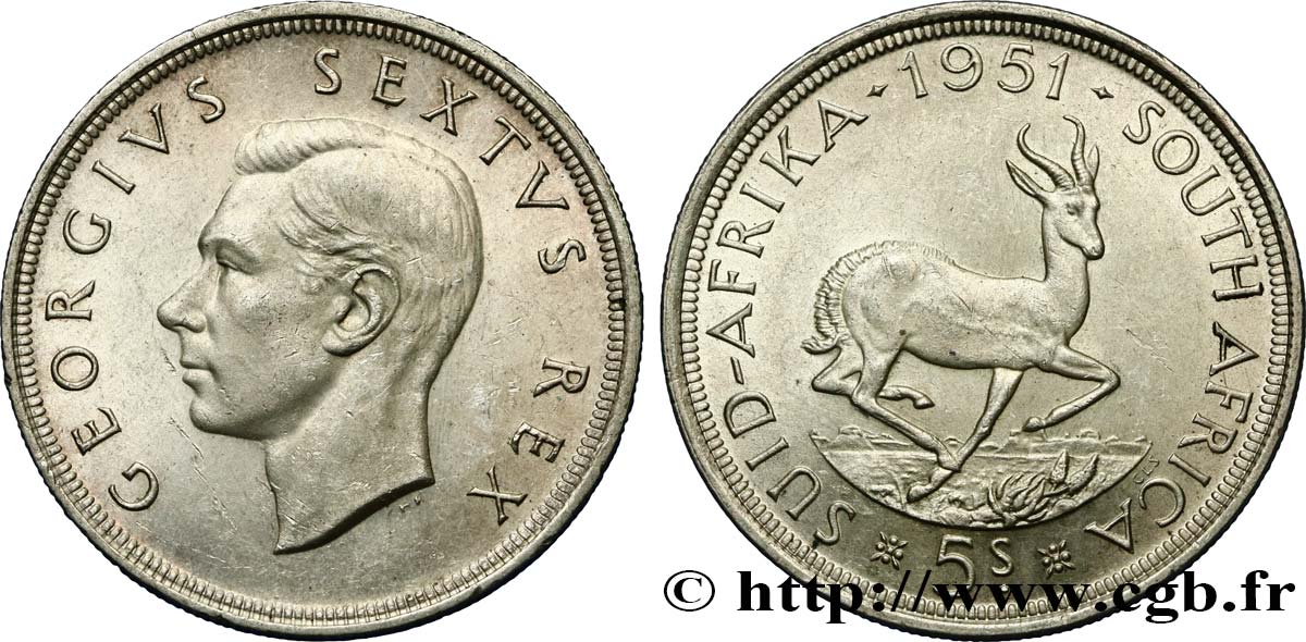 AFRIQUE DU SUD 5 Shillings Georges VI 1951 Pretoria SUP 