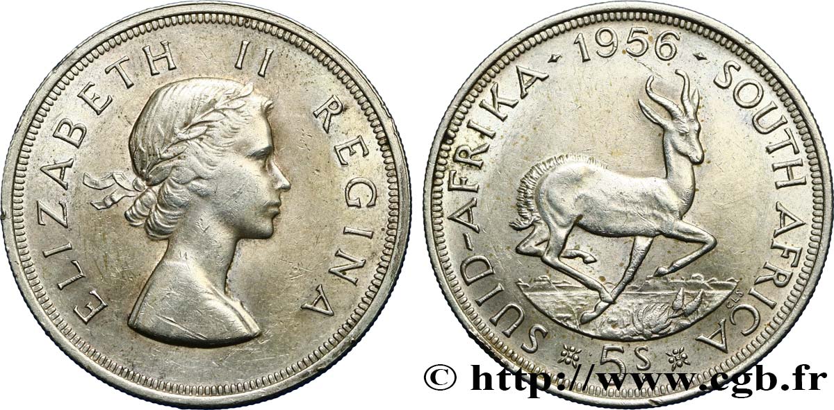 SOUTH AFRICA 5 Shillings Elisabeth II 1956 Pretoria XF 