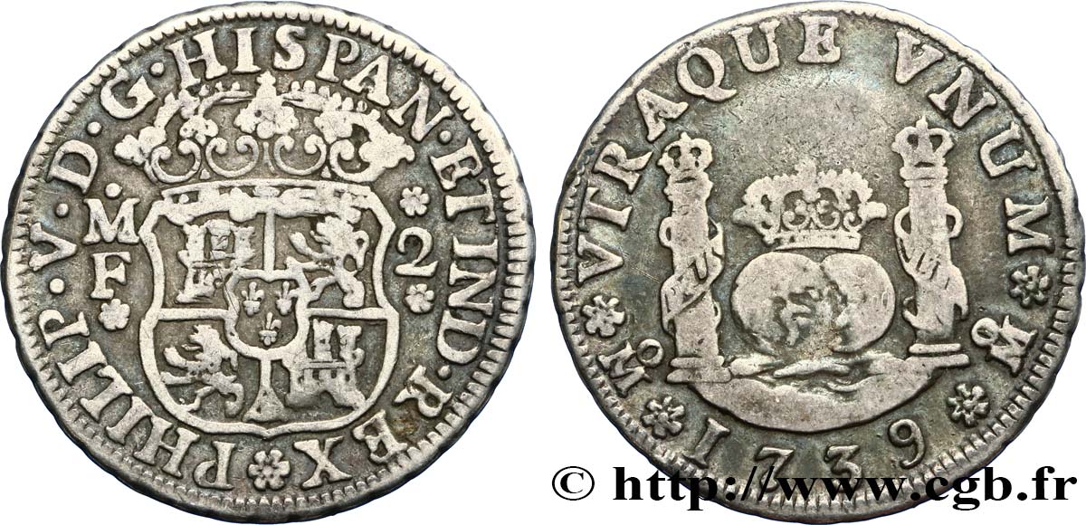 MEXICO 2 Reales Philippe V 1739 Mexico BC+ 