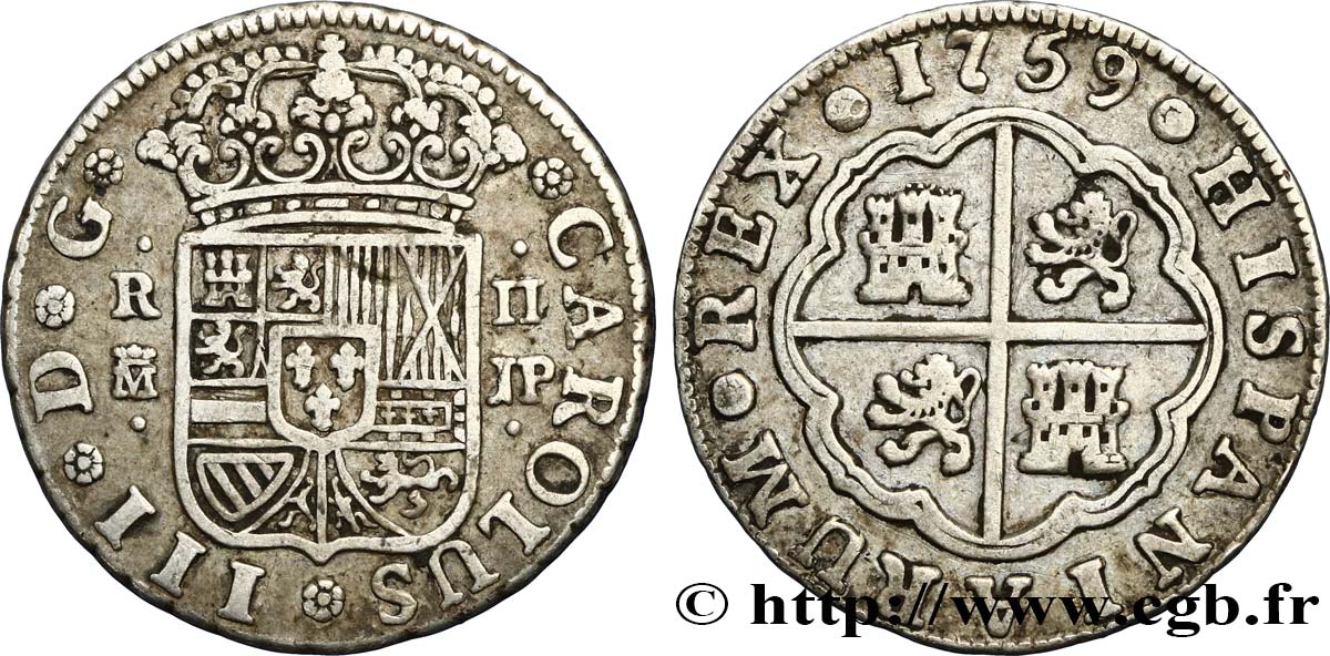 ESPAGNE 2 Reales Charles III 1759 Madrid TTB 