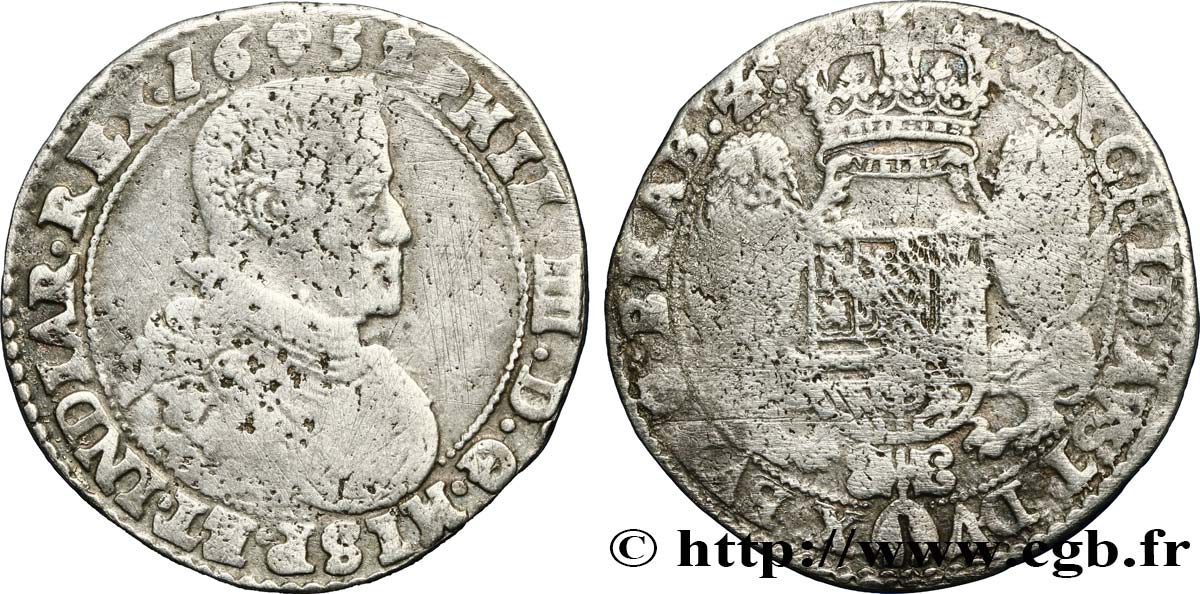BELGIUM - SPANISH NETHERLANDS 1/2 Ducaton Philippe IV 1652 Bruxelles VF 