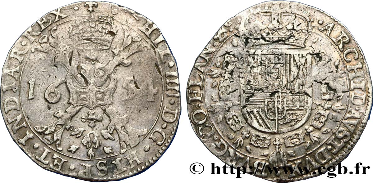 SPANISH NETHERLANDS - COUNTY OF FLANDERS - PHILIP IV Patagon 1654 Bruges XF 