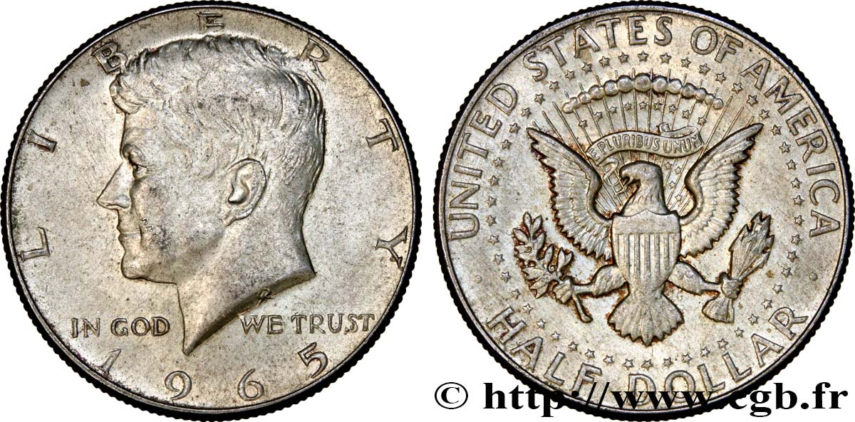 ÉTATS-UNIS D AMÉRIQUE 1/2 Dollar Kennedy 1965 Philadelphie SUP 