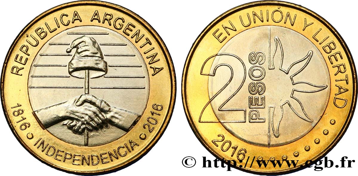 ARGENTINE 2 Pesos bicentaire de l’indépendance 2016  SPL 