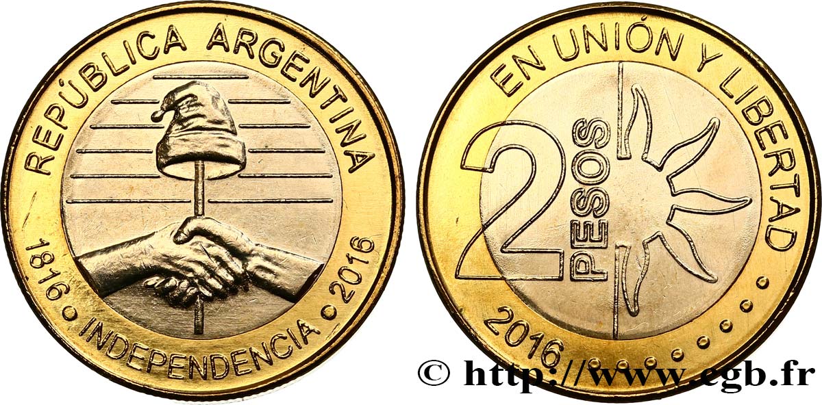 ARGENTINA 2 Pesos bicentaire de l’indépendance 2016  MS 