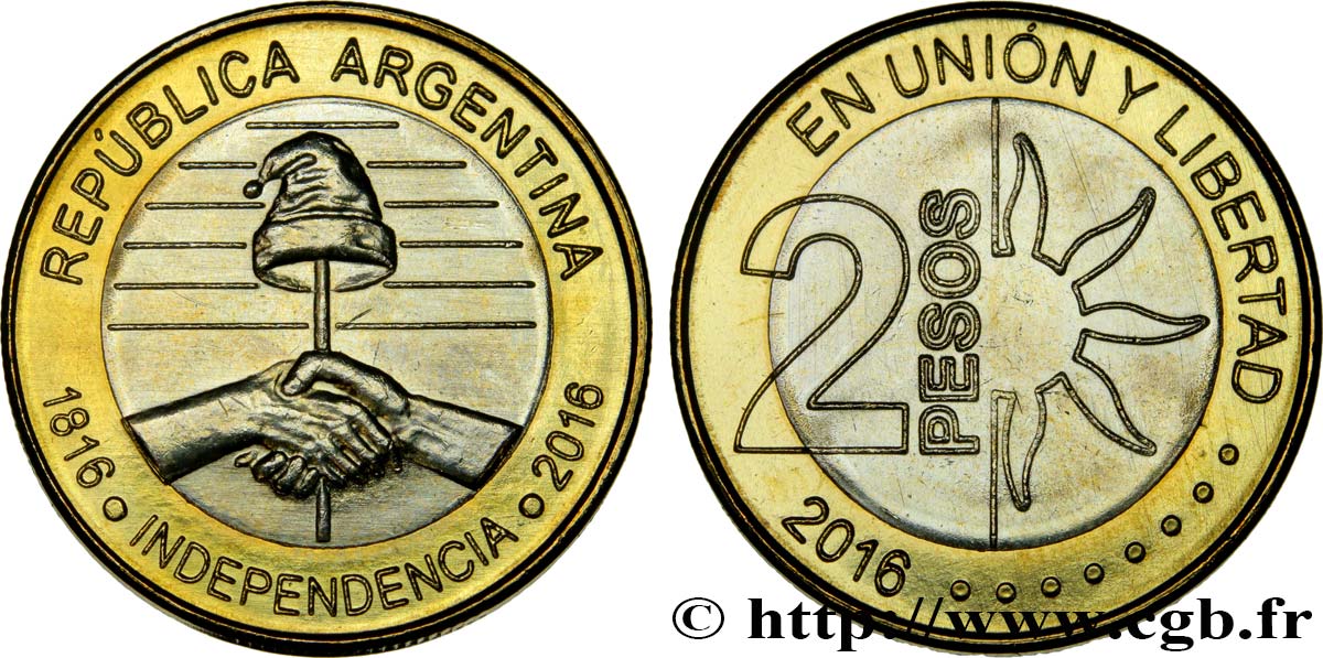 ARGENTINIEN 2 Pesos bicentaire de l’indépendance 2016  fST 