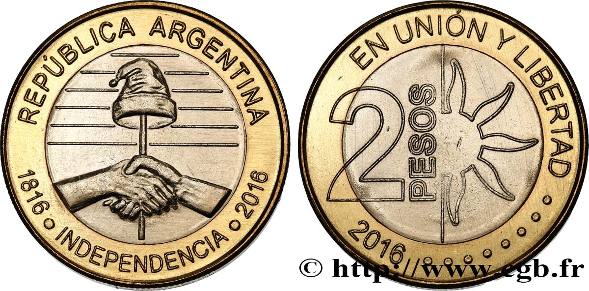 ARGENTINA 2 Pesos bicentaire de l’indépendance 2016  SC 